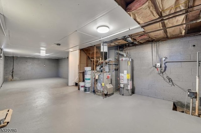 basement featuring gas water heater