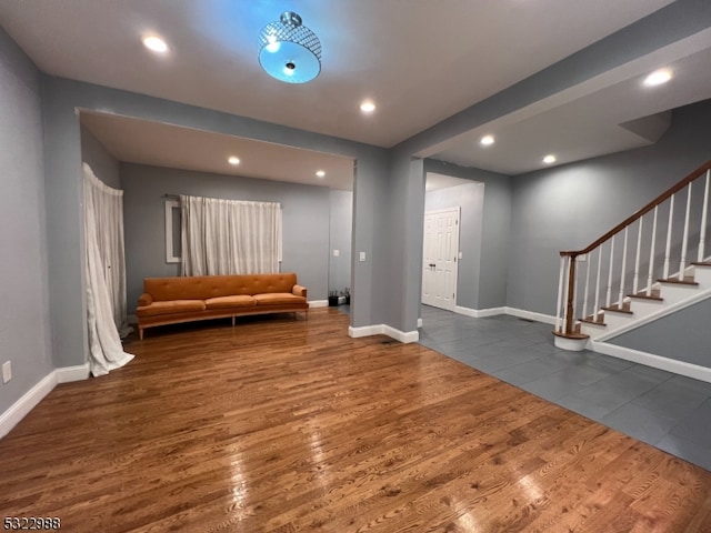 interior space with dark hardwood / wood-style flooring