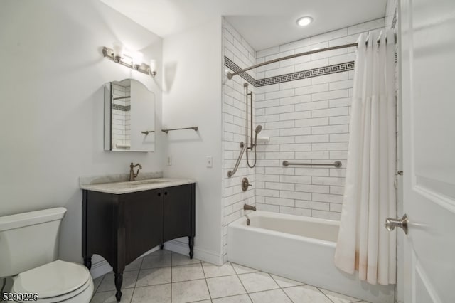 full bathroom with tile patterned flooring, vanity, shower / bath combination with curtain, and toilet