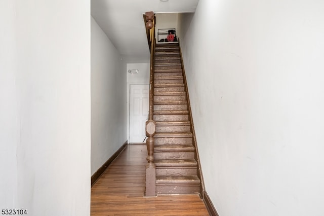 staircase featuring hardwood / wood-style flooring