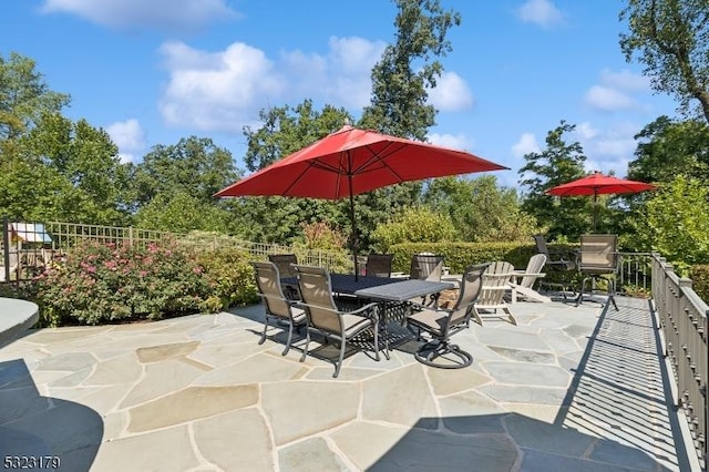 view of patio with fence and outdoor dining area