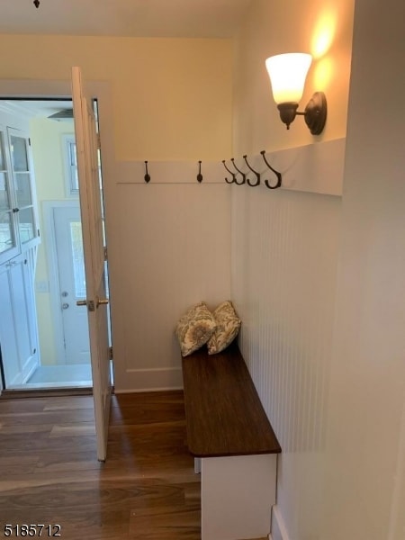 mudroom with dark hardwood / wood-style flooring