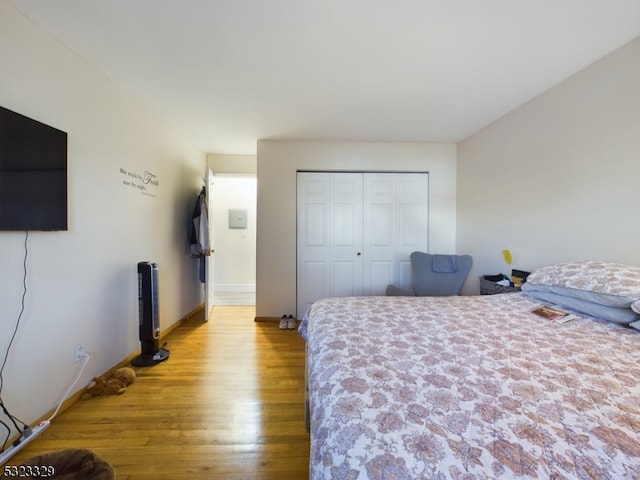 bedroom featuring a closet and light hardwood / wood-style flooring