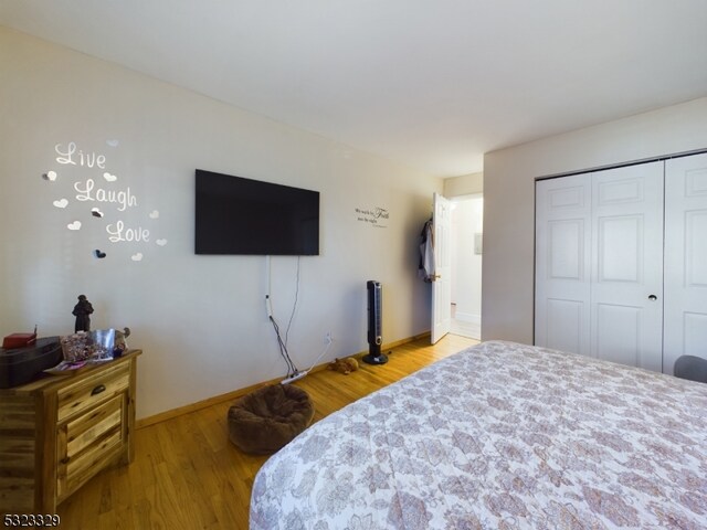 bedroom with a closet and light wood-type flooring