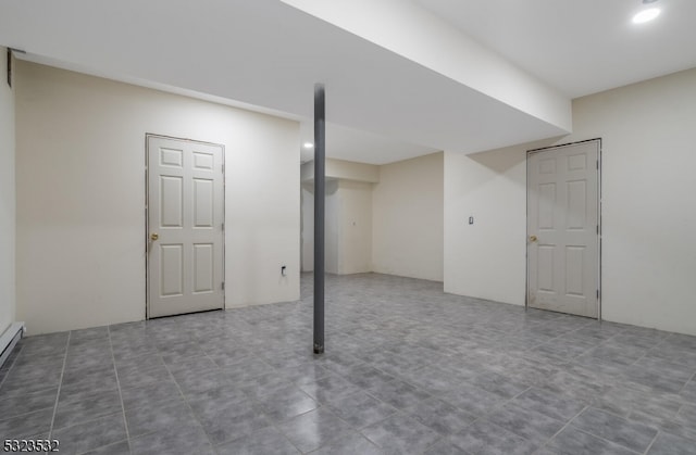 basement with tile patterned floors