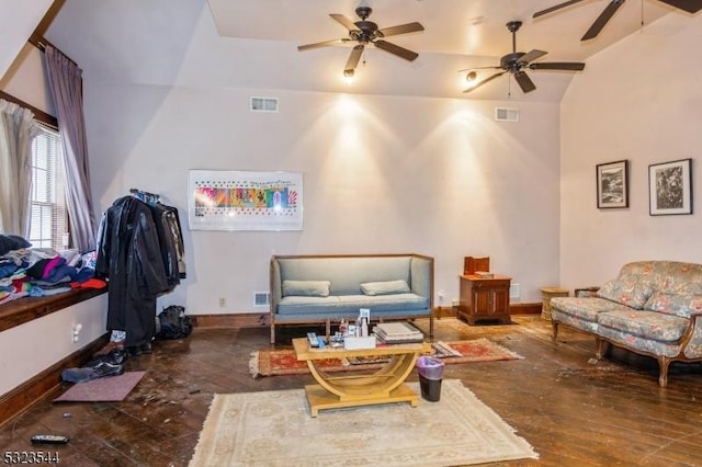 interior space featuring dark hardwood / wood-style flooring and vaulted ceiling