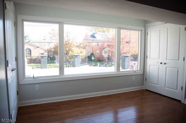 additional living space featuring a wealth of natural light and dark hardwood / wood-style floors