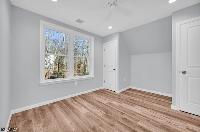 bonus room featuring light hardwood / wood-style floors and ceiling fan