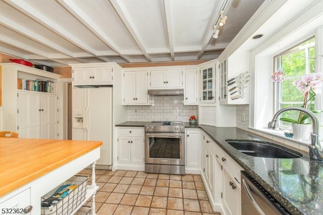 152 Fairmount Rd, Washington Twp, NJ 07853 - kitchen with stainless steel appliances, under cabinet range hood, a sink, and white cabinetry