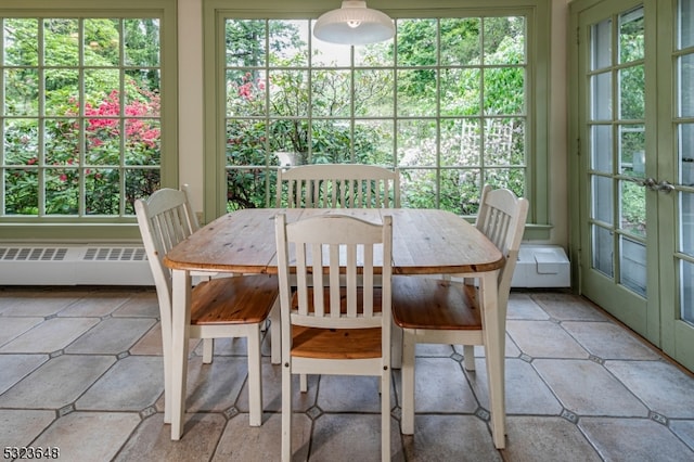 sunroom featuring radiator and a wealth of natural light