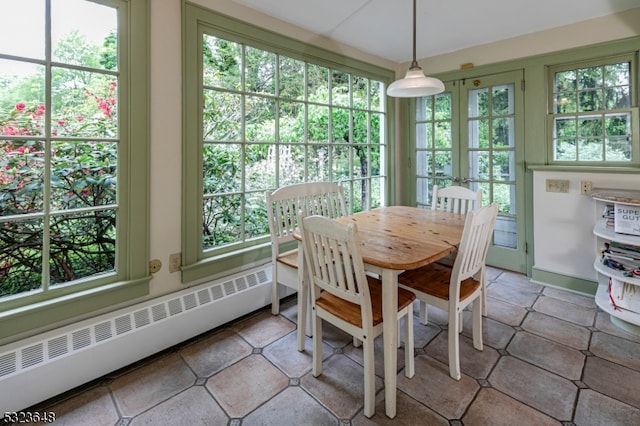 sunroom / solarium with plenty of natural light and radiator heating unit