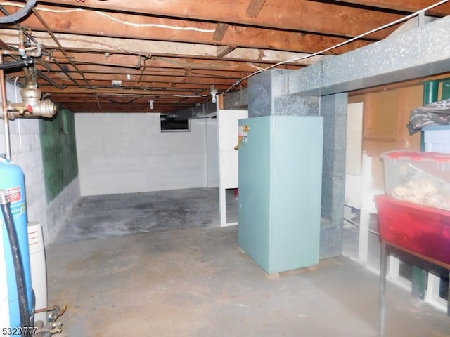 basement featuring gas water heater