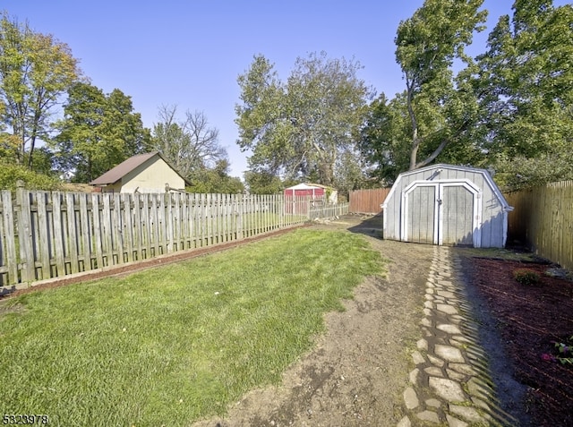 view of yard with a storage shed