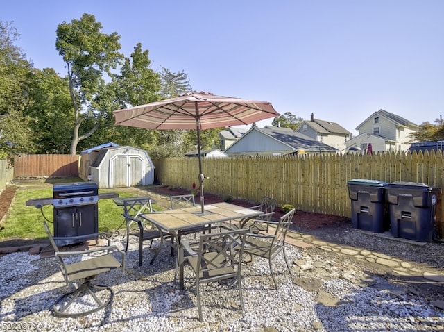 view of patio / terrace with a storage unit