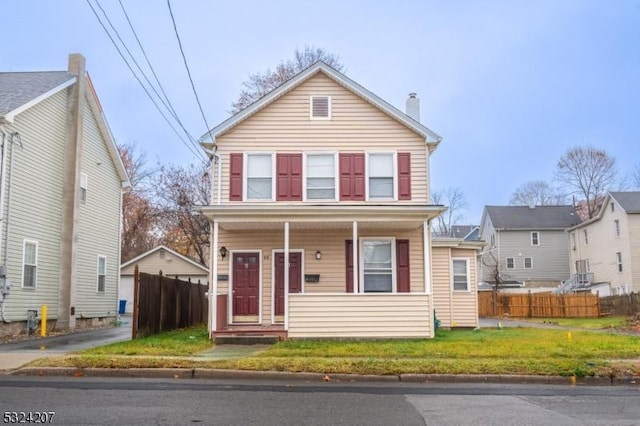 88 Trinity St, Newton Town, NJ 07860 - traditional-style home featuring a porch and a chimney
