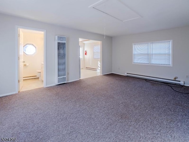 88 Trinity St, Newton Town, NJ 07860 - unfurnished room with a baseboard radiator, a heating unit, carpet floors, attic access, and baseboard heating
