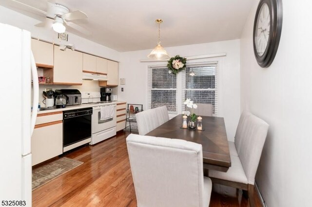 203 E Main St, Prospect Park Boro, NJ 07508 - dining room with light wood finished floors and ceiling fan