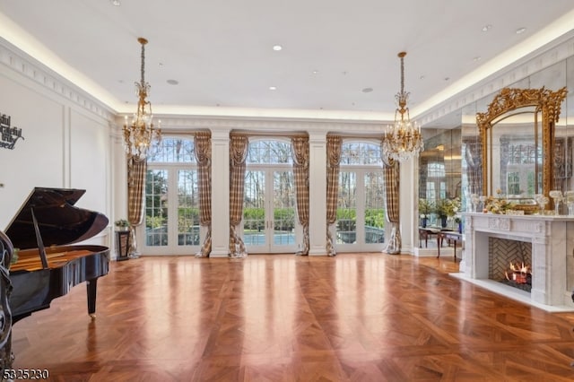 interior space featuring french doors and parquet flooring