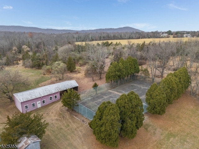 birds eye view of property featuring a mountain view and a rural view