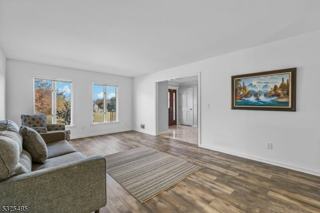 living room with hardwood / wood-style flooring