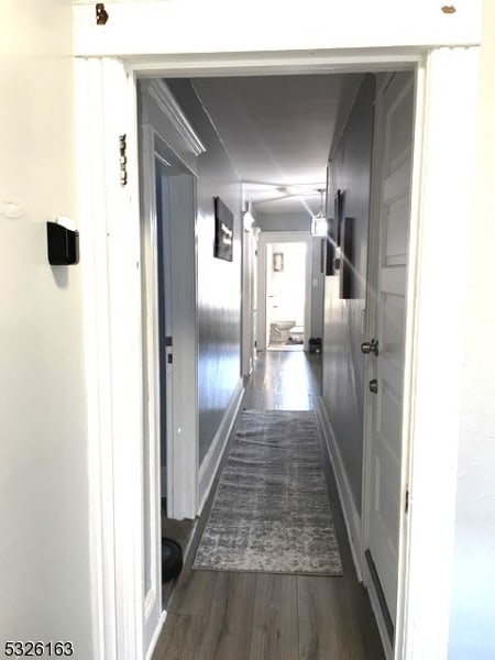 corridor with dark hardwood / wood-style floors