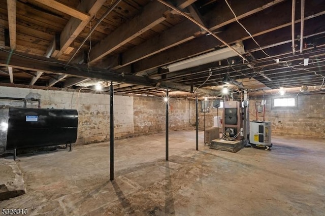 basement featuring water heater