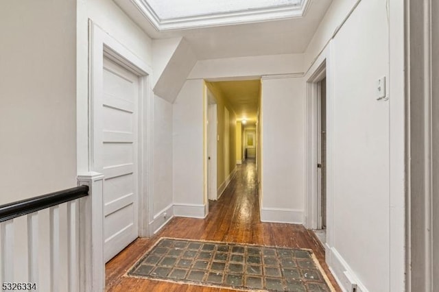 hallway featuring dark wood-type flooring