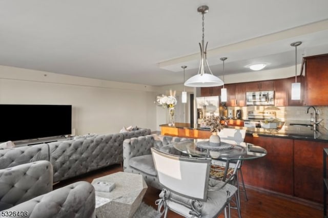 dining room featuring dark wood-type flooring and sink