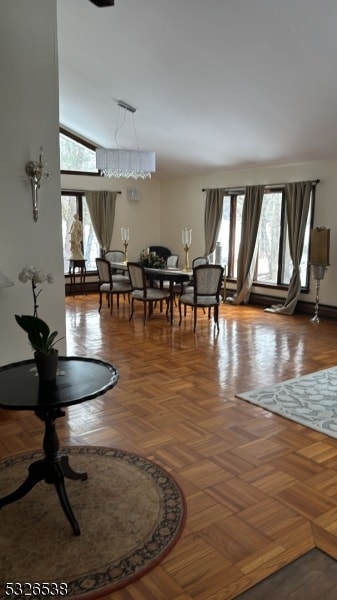 interior space with parquet flooring