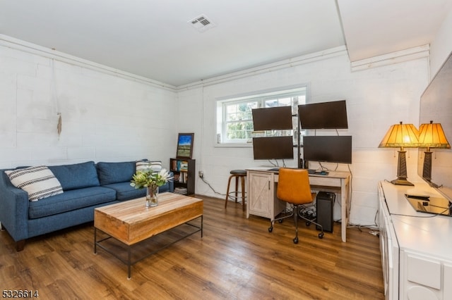 office area with dark hardwood / wood-style floors