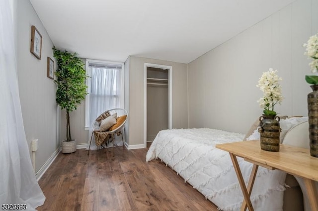 bedroom with hardwood / wood-style flooring and a closet