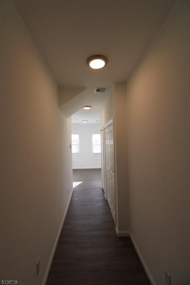 hall featuring dark wood-type flooring