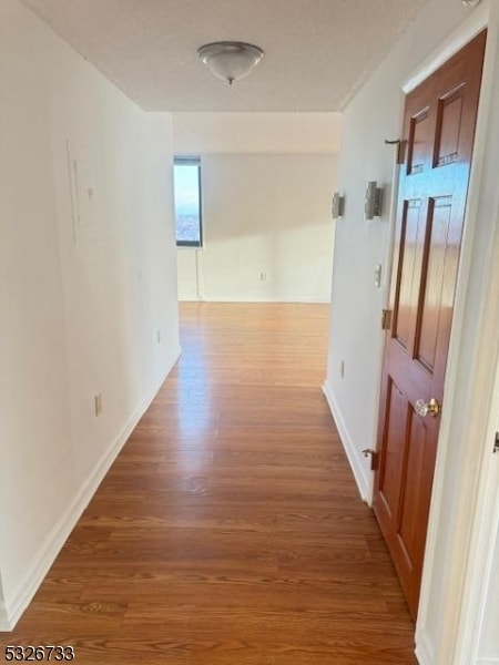 hallway with hardwood / wood-style flooring