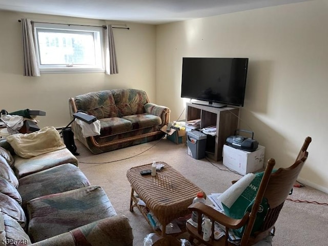 living room with light colored carpet