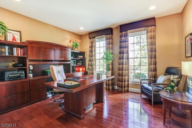 office area with dark wood-type flooring