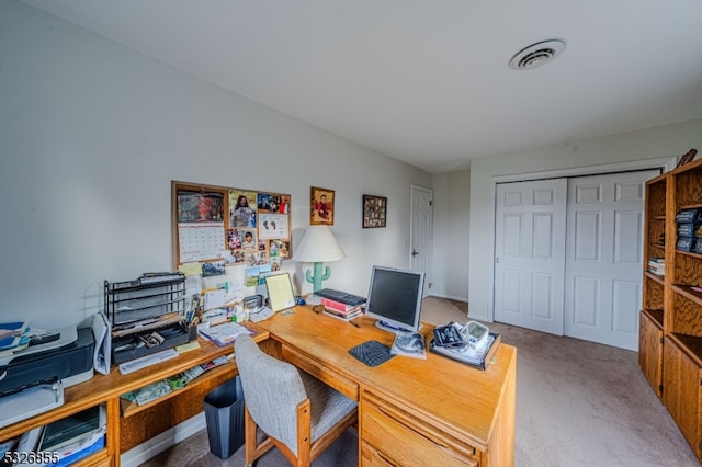 view of carpeted office space