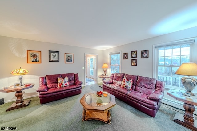 carpeted living room featuring a healthy amount of sunlight