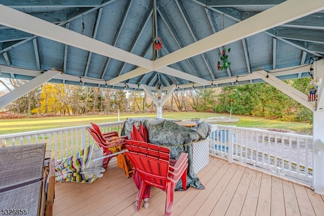 wooden deck with a gazebo