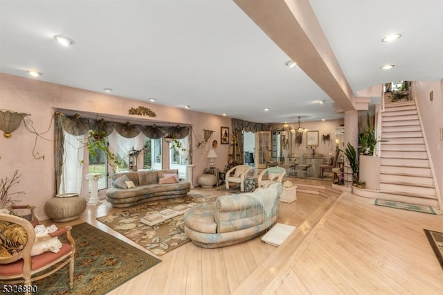 living room with light hardwood / wood-style floors