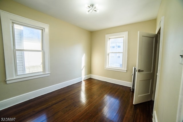 spare room with plenty of natural light and dark wood-type flooring