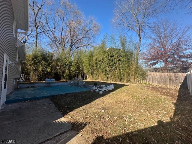 view of yard with a pool and a patio