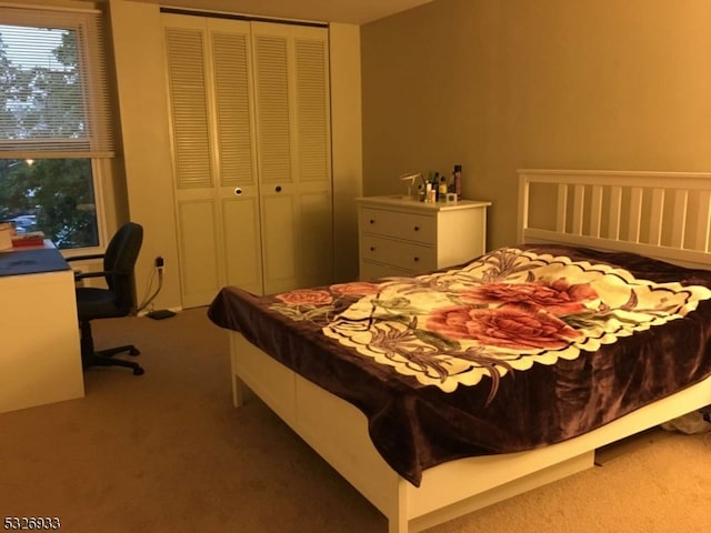 carpeted bedroom with a closet