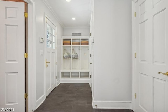 mudroom with crown molding