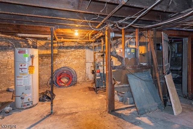 basement featuring water heater