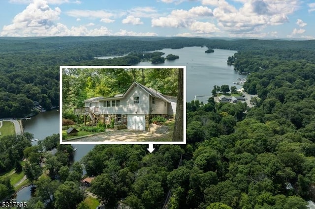 aerial view with a water view