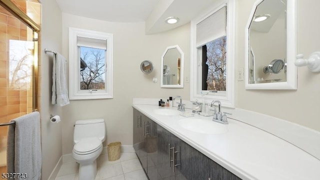 bathroom with tile patterned flooring, vanity, and toilet