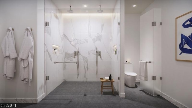 bathroom with toilet and walk in shower