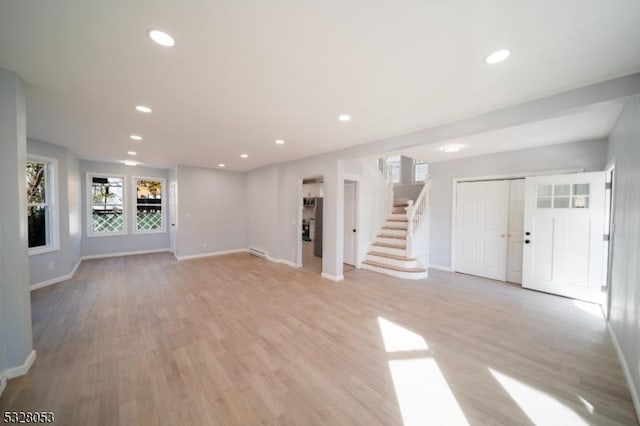 unfurnished living room featuring light hardwood / wood-style flooring