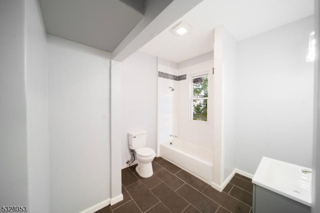 full bathroom with vanity, bathing tub / shower combination, and toilet