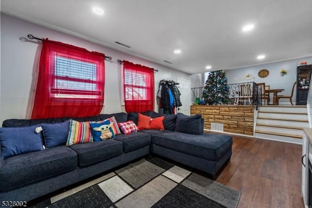 living room with hardwood / wood-style flooring